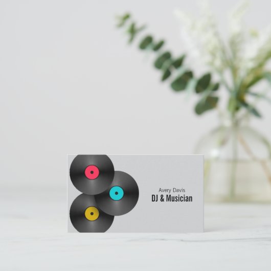 Retro Party DJ Deejay Vinyl Record QR Code Visitenkarte (Stehend Vorderseite)