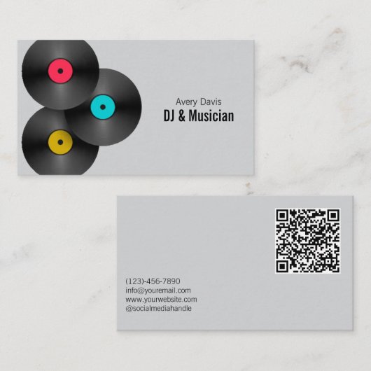 Retro-Party-DJ-Deejay-Vinyl-Schallplatte-QR-Code Visitenkarte (Vorne/Hinten)
