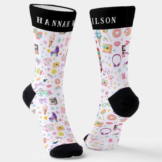Retro Party Icons Custom Name Crew Socks Socken (Gewinkelt)