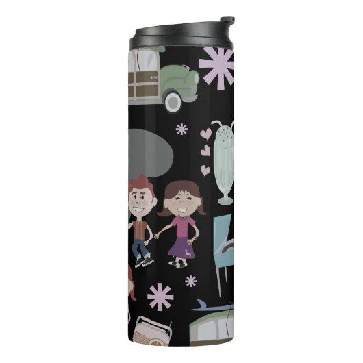 Retro Party Muster Fünfzig Kinder Niedlicher Carto Thermosbecher (Nach links gedreht)