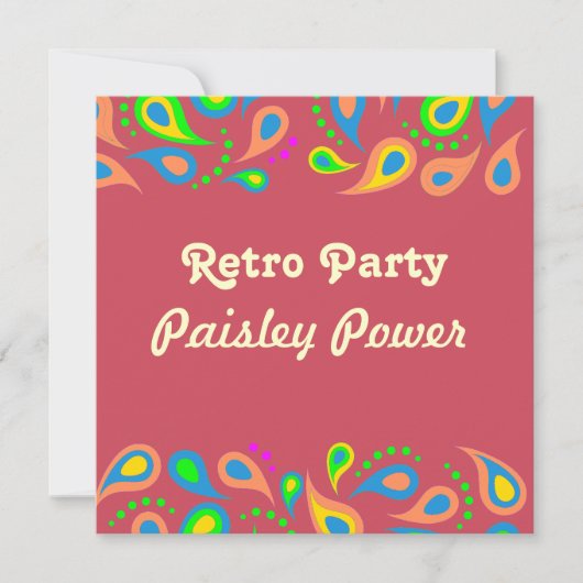 Retro-Party-Paisley-Muster Einladung (Vorderseite)