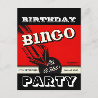 Retro Party Rotes Schwarz-weißes Bingo Einladungen