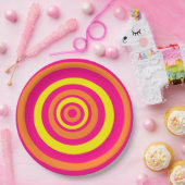 Retro-Party-Teller mit orangefarbenem, rosafarbene Pappteller (Party)