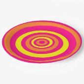 Retro-Party-Teller mit orangefarbenem, rosafarbene Pappteller (Schrägansicht)