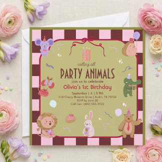 Retro-Party-Tiere Safari-Geburtstagseinladung Einladung