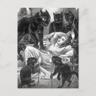 Retro Partyzeichnen der schwarzen Katze Einladungspostkarte