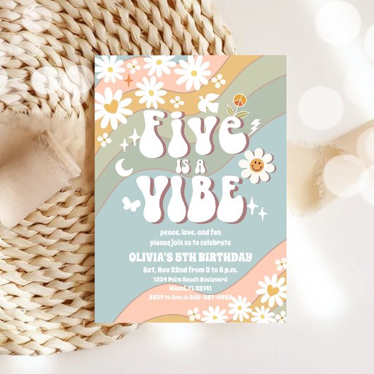 Retro Pastel 5th Birthday Invitation Einladung