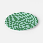 Retro Pastel Blue Green Karos verschleißte Karton Pappteller (Schrägansicht)