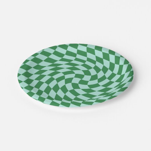 Retro Pastel Blue Green Karos verschleißte Karton Pappteller (Schrägansicht)