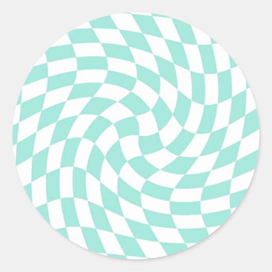 Retro Pastel Blue Warped Karos überprüft Runder Aufkleber (Vorderseite)