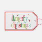 Retro Pastel Christmas | Frohe Weihnachten Geschenkanhänger (Vorderseite (Horizontal))