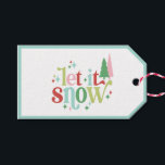 Retro Pastel Christmas | Lass es schneien Geschenkanhänger<br><div class="desc">Dieses spielerische Tag zeigt das Sprichwort "Let it Snow" mit abwechselnden Farben und koordinierenden Streifen rund um den Rand. Die Farben sind rosa,  rot,  grün und hellblau.</div>