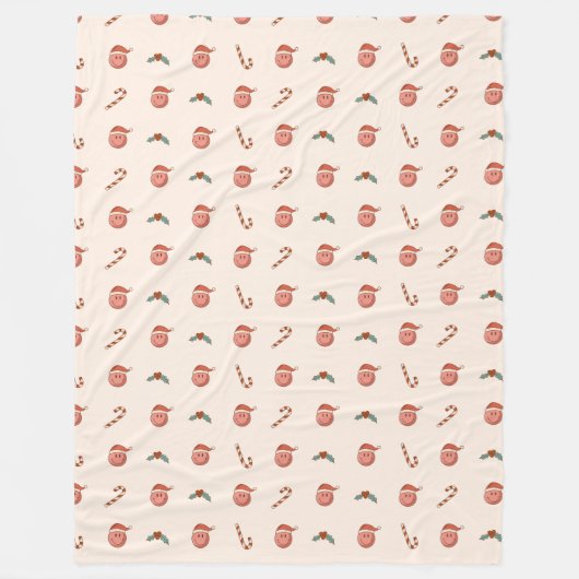 Retro Pastel Christmas Smile Emoticons Groovy 70th Fleecedecke (Vorderseite)
