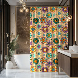 Retro Pastel Curtain Funky 70s Bathroom Style Duschvorhang