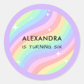 Retro Pastel Cute Rainbow 6th Birthday Runder Aufkleber (Vorderseite)