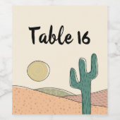 Retro Pastel Desert Cactus Wedding Tischnummer Weinetikett (Einzelnes Label)