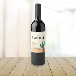 Retro Pastel Desert Cactus Wedding Tischnummer Weinetikett