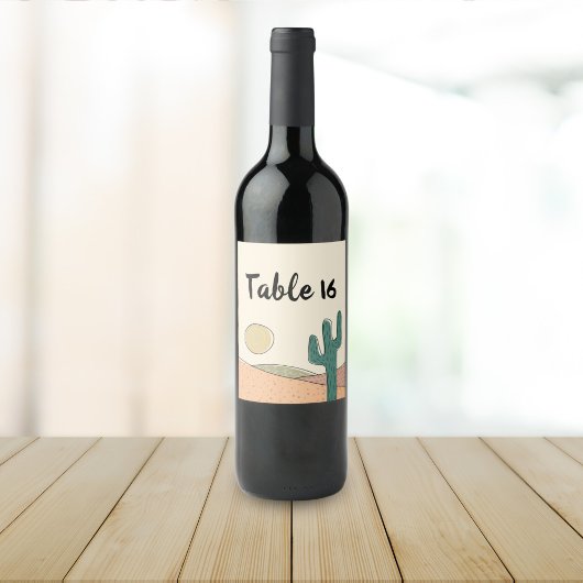 Retro Pastel Desert Cactus Wedding Tischnummer Weinetikett