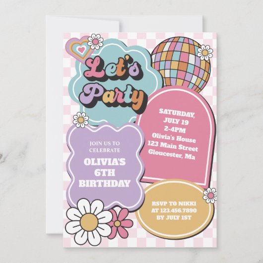 Retro Pastel Disco Ball and daisday Einladung (Vorderseite)