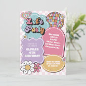 Retro Pastel Disco Ball and daisday Einladung (Stehend Vorderseite)