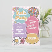 Retro Pastel Disco Ball and daisday Einladung (Stehend Vorderseite)