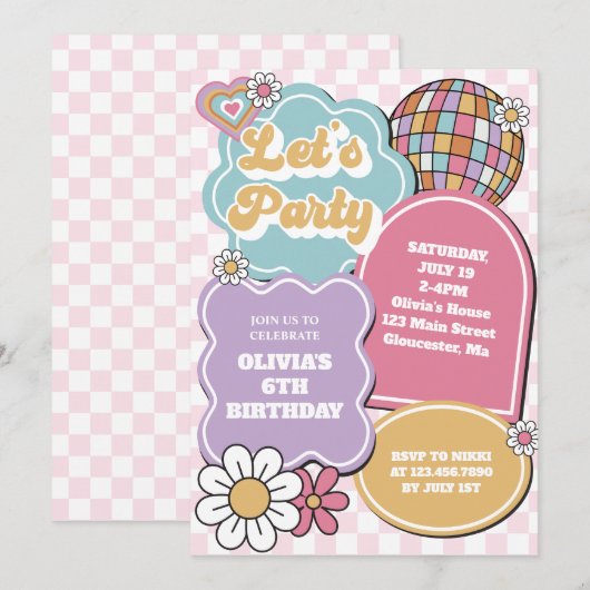 Retro Pastel Disco Ball and daisday Einladung (Vorne/Hinten)