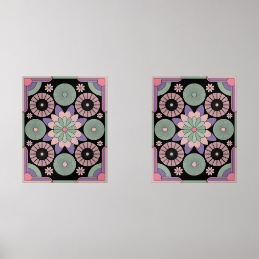Retro Pastel Floral Mandala Symmetry Bilderwand Sets (Vorderseite)