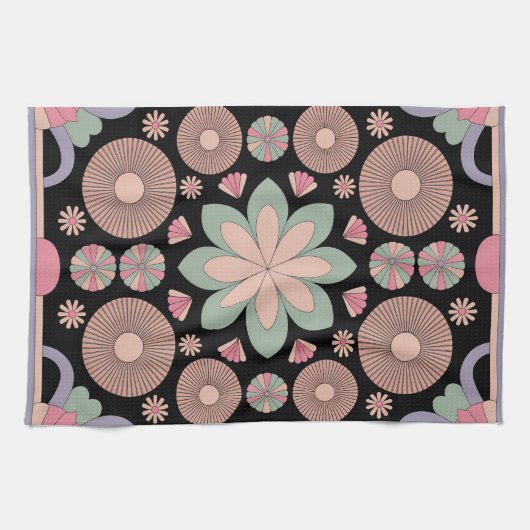 Retro Pastel Floral Mandala Symmetry Geschirrtuch (Horizontal)