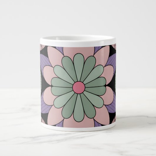 Retro Pastel Floral Mandala Symmetry Jumbo-Tasse (Vorderseite)