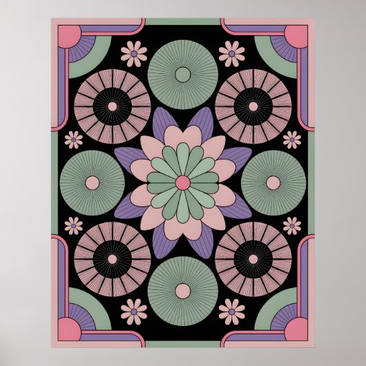Retro Pastel Floral Mandala Symmetry Poster (Vorne)