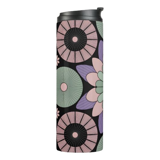 Retro Pastel Floral Mandala Symmetry Thermosbecher (Nach links gedreht)