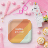 Retro Pastel Geometric Art Custom Wedding Niedlich Pappteller (Party)