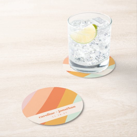 Retro Pastel Geometric Art Custom Wedding Runder Pappuntersetzer (Vor Ort)