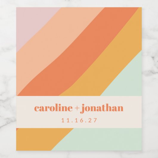 Retro Pastel Geometric Art Custom Wedding Weinetikett (Einzelnes Label)