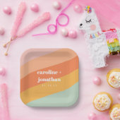 Retro Pastel Geometric Custom Wedding Mint Peach Pappteller (Party)