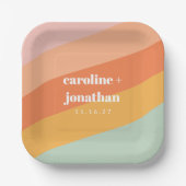 Retro Pastel Geometric Custom Wedding Mint Peach Pappteller (Vorderseite)