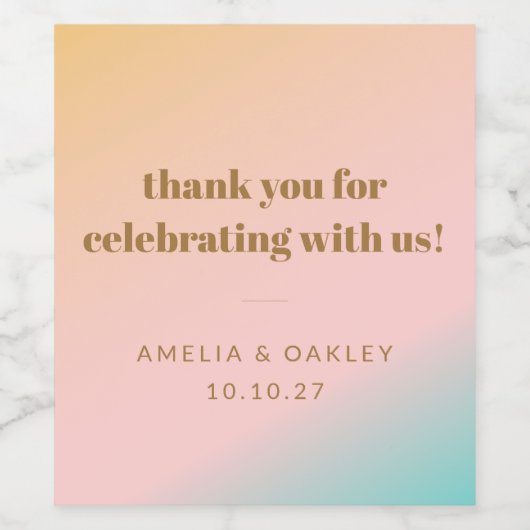 Retro Pastel Gradient Einzigartige Hochzeit dank i Weinetikett (Einzelnes Label)