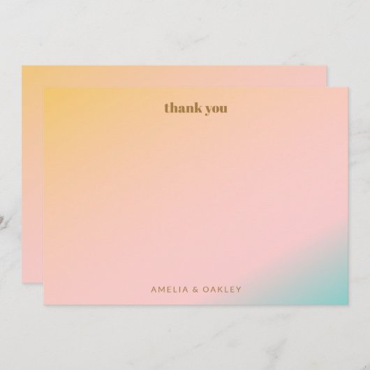 Retro Pastel Gradient Einzigartige Hochzeit Dankeskarte (Vorne/Hinten)