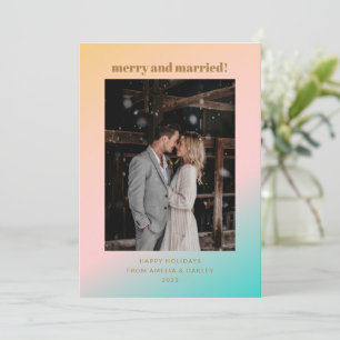 Retro Pastel Gradient Merry Verheiratet Wedding Fo Feiertagskarte