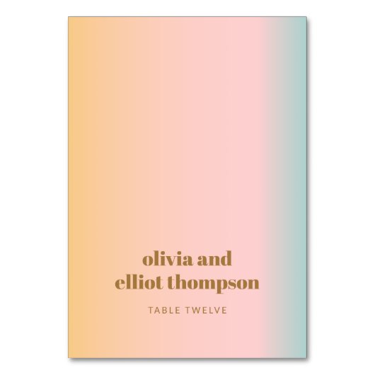Retro Pastel Gradient Wedding Custom Platzkarte Tischnummer (Vorderseite)