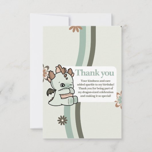 Retro Pastel Green Brown Niedlich Baby Dragon Dankeskarte (Vorderseite)