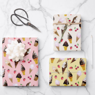 Retro Pastel Ice Creme Hand Gezeichnet Wasserfarbe Geschenkpapier Set