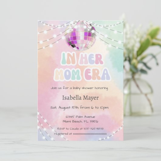Retro Pastel in ihrer Mama Era Kinderdusche Einlad Einladung (Stehend Vorderseite)