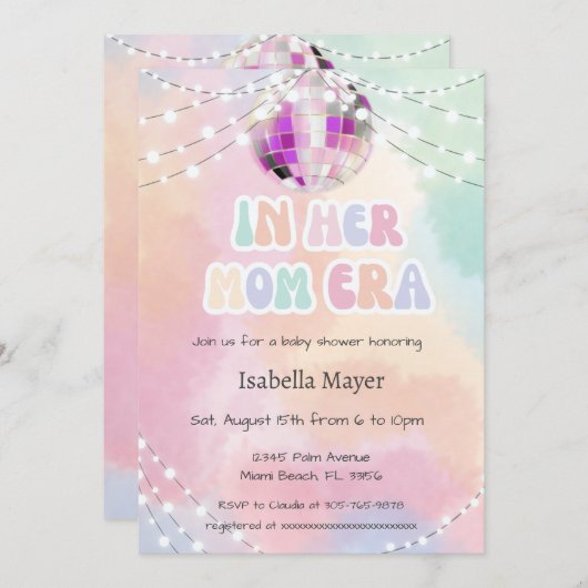 Retro Pastel in ihrer Mama Era Kinderdusche Einlad Einladung (Vorne/Hinten)