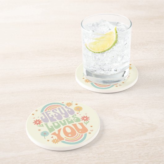 Retro Pastel “Jesus Loves You” Christian Design –  Getränkeuntersetzer (Seite)