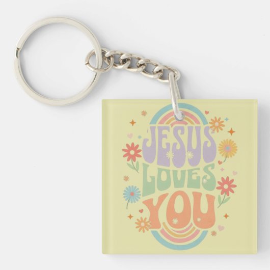 Retro Pastel “Jesus Loves You” Christian Design –  Schlüsselanhänger (Vorderseite)