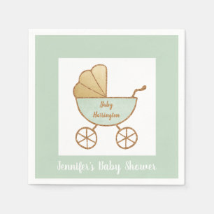Retro Pastel Mint Green White Carriage Baby Dusche Serviette