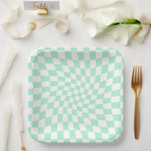 Retro Pastel Minze Grüne Karos verschraubte Karton Pappteller