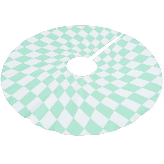 Retro-Pastel-Minze-Karos Schachtelhalm Polyester Weihnachtsbaumdecke (Schrägansicht)