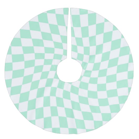 Retro-Pastel-Minze-Karos Schachtelhalm Polyester Weihnachtsbaumdecke (Vorderseite)